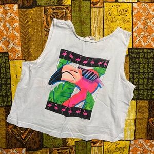 Vintage 1990 Sun Lover white flamingo cropped tank top!